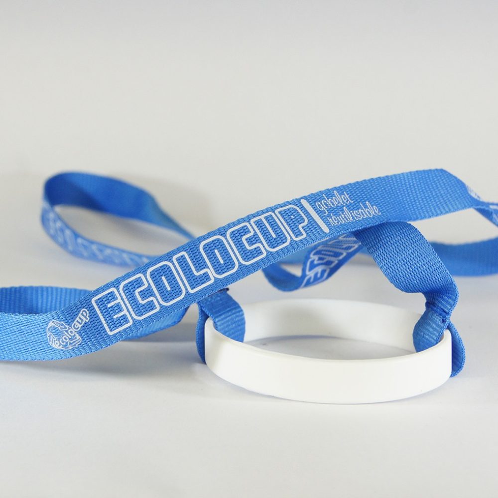 Tour de cou porte gobelet bleu et blanc