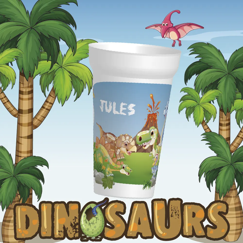 Gobelet réutilisable dinosaures et volcan