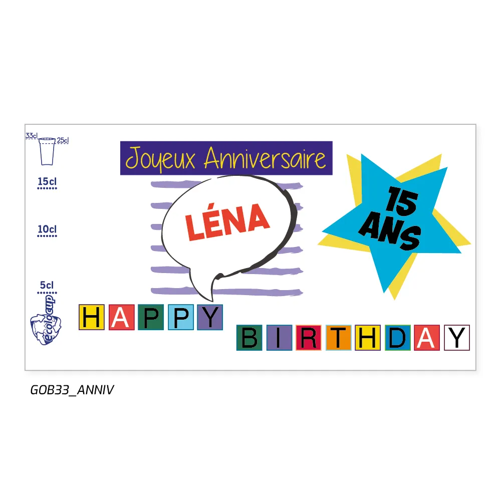 Souvenir, anniversaire, 15 ans, Léna, gobelet, personnalisé