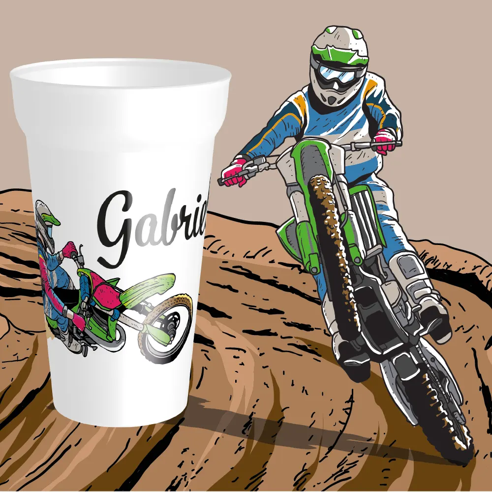 Gobelet réutilisable motocross personnalisé avec prénom