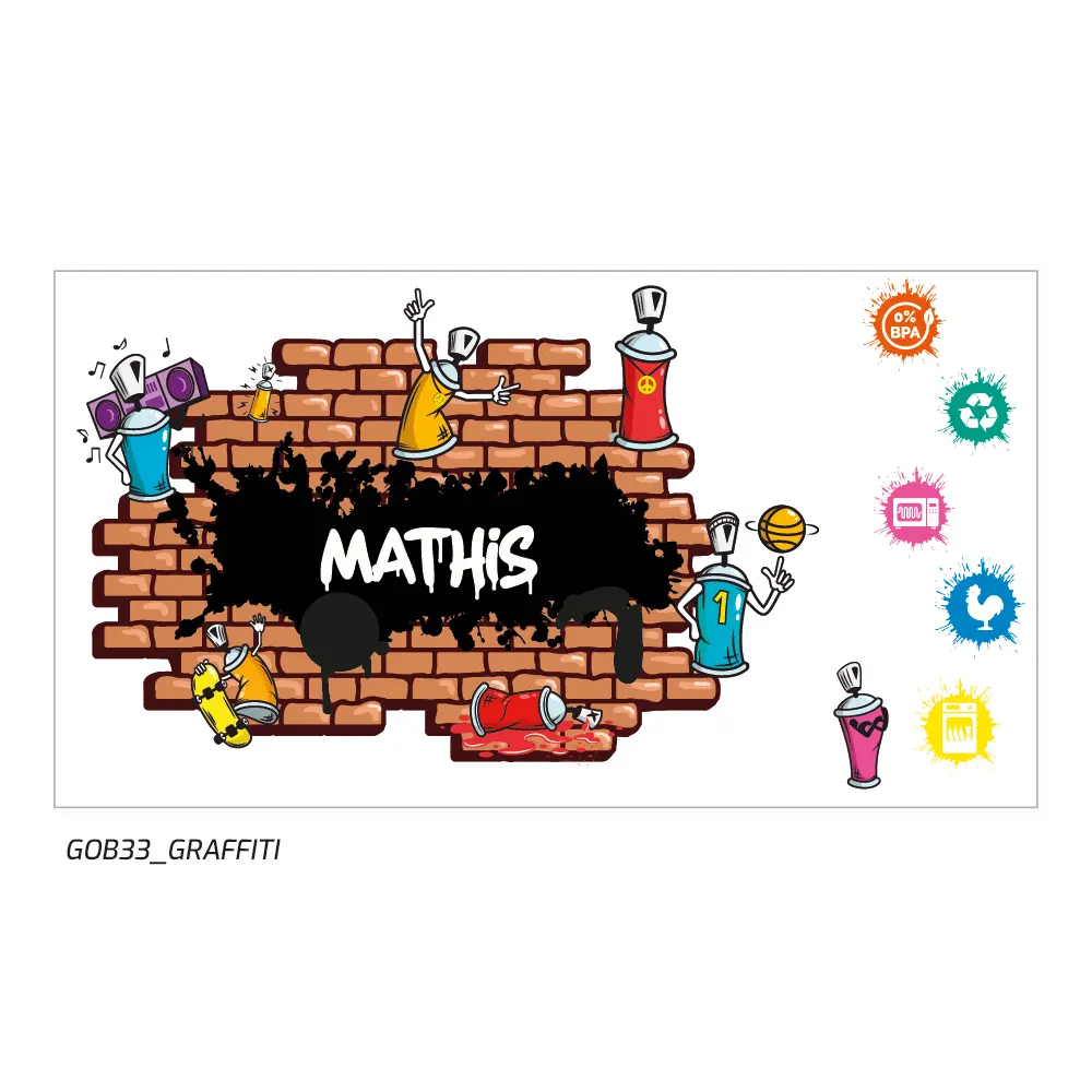 Le prénom personnalisé en graffiti sur un gobelet réutilisable made in france .