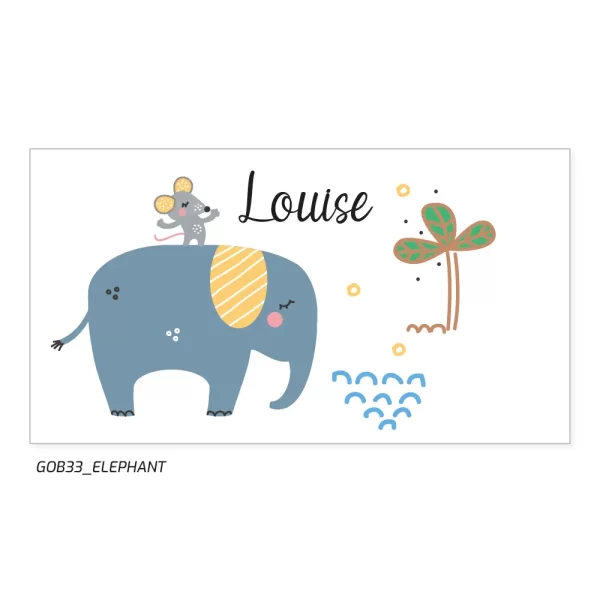 Un gobelet ecolo personnalisé avec un prénom, et un dessin d'éléphant.