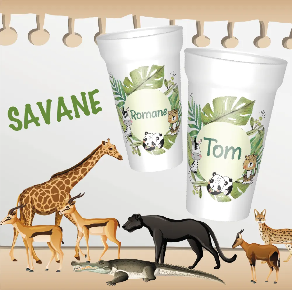 Gobelet personnalisable sur le thème de la savane, enfantin