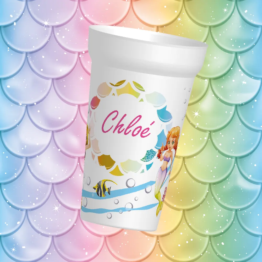Gobelet sirène personnalisé prénom, cadeau enfant, fille, design féerique, coloré, durable, sans BPA, école, maison, aventure, prénom, unique, original, cadeau, amies. Description 2: