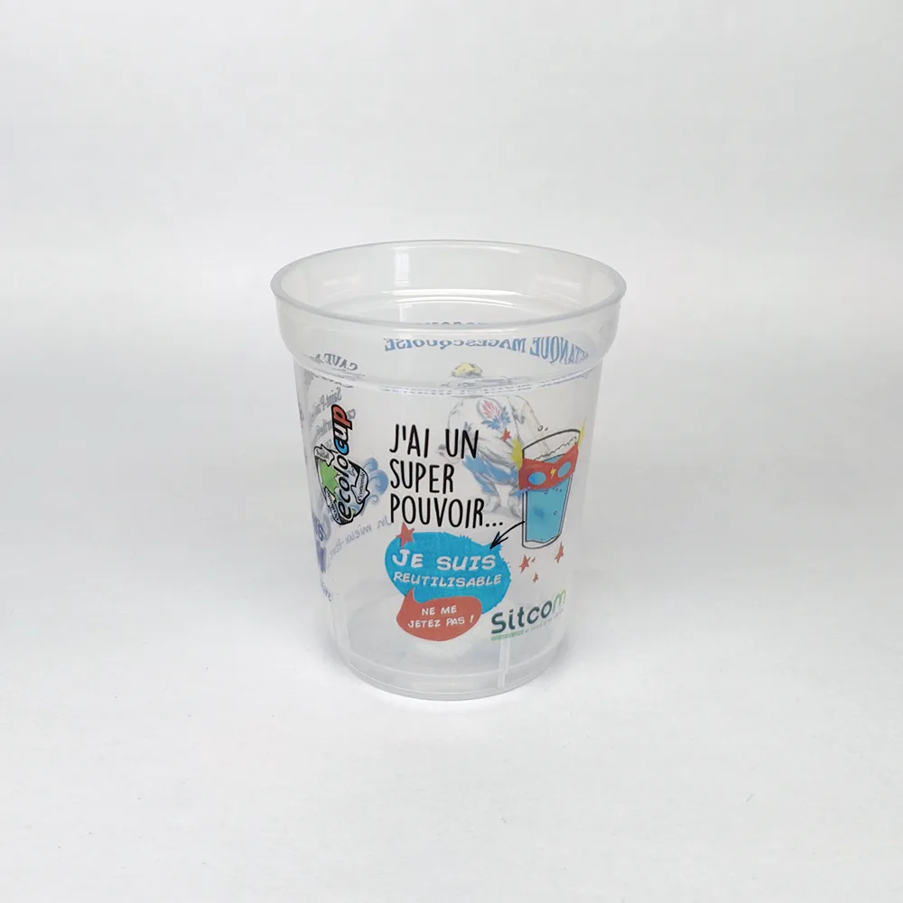 Gobelet 17cl ras bord transparent, avec marquage quadri à 360° : Une solution élégante et personnalisable pour vos boissons