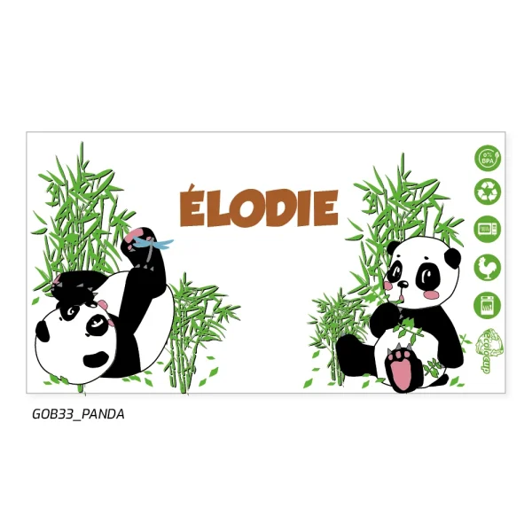 Gobelet panda personnalisé prénom, cadeau enfant, animal mignon, panda, durable, sans BPA, lave-vaisselle, micro-ondes, boissons chaudes, froides.