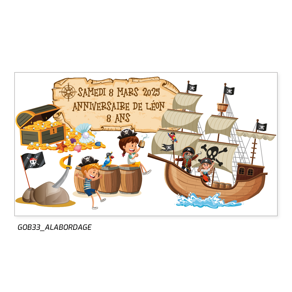 Un décor pirate avec le bateau, l'île, le trésor et bien sûr les pirates