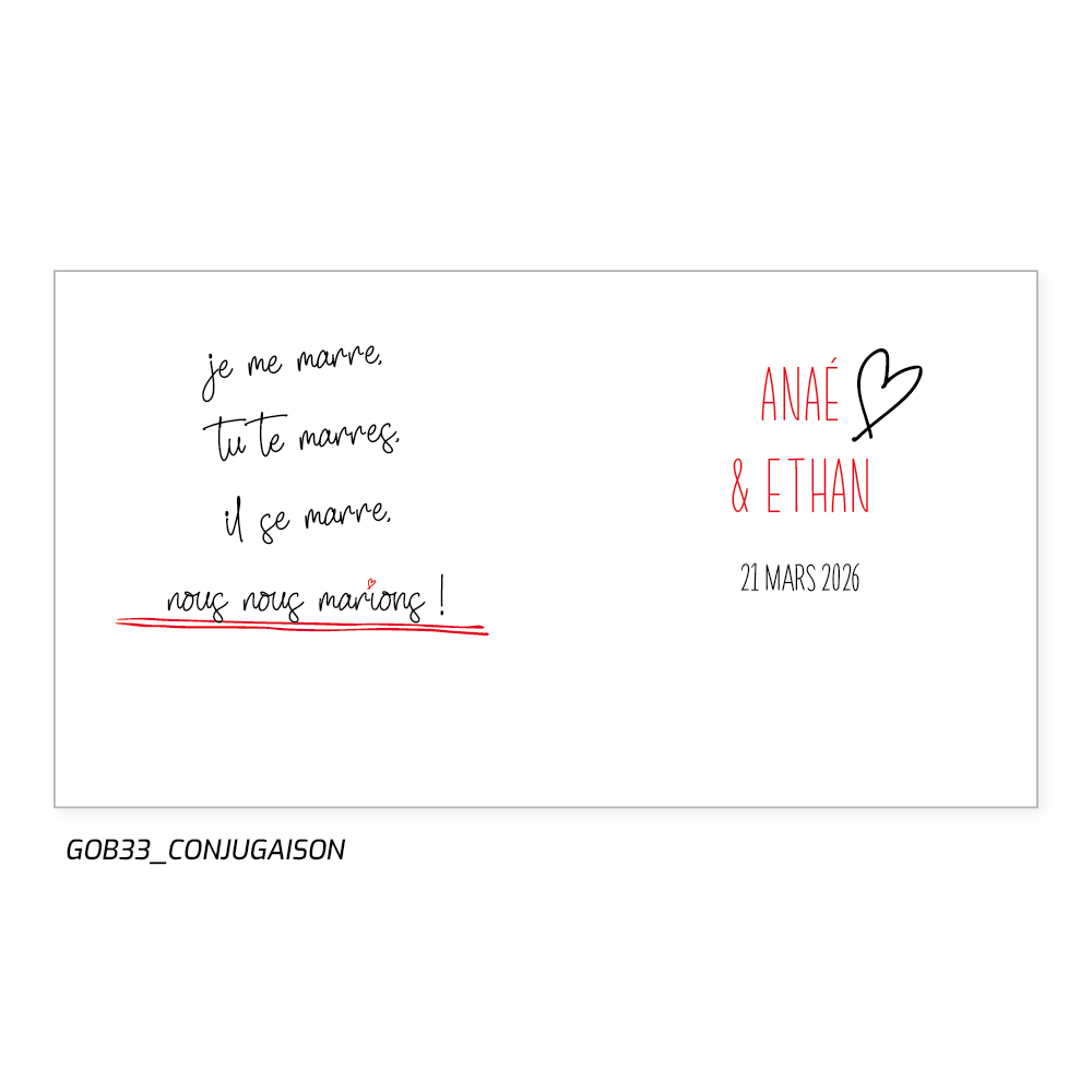 Un décor fun et romantique avec la conjugaison su verbe se marrer qui deviens nous nous marions!
