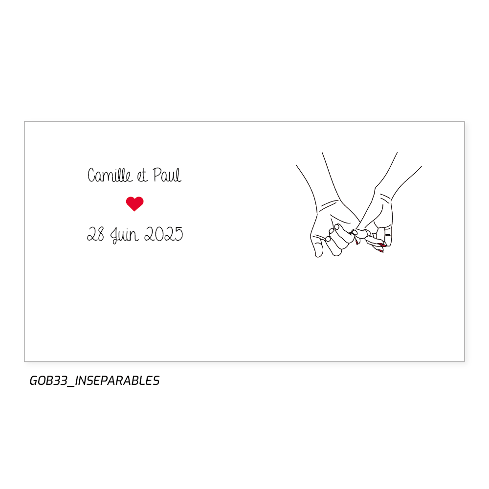 Des mains entrelacés, une date deux prénoms les ingrédients d'un gobelet romantique.