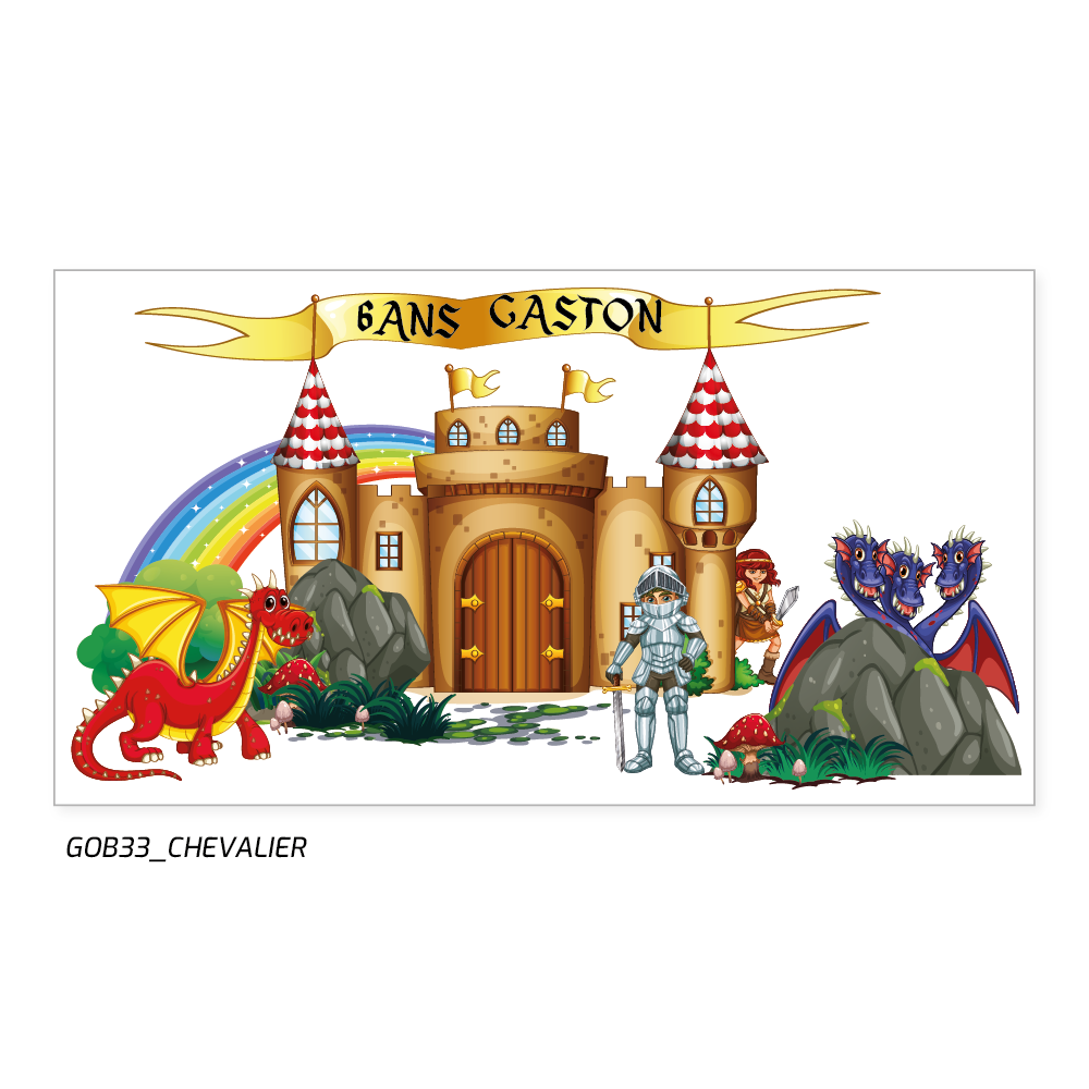 Un château fort, une ambiance médiéval et féerique avec le dragon, le château et les chevaliers.
