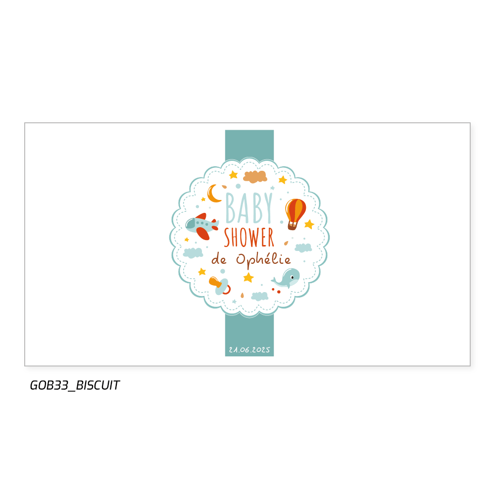 Une étiquettes coloré des symbole enfantin, la date de la babyshower