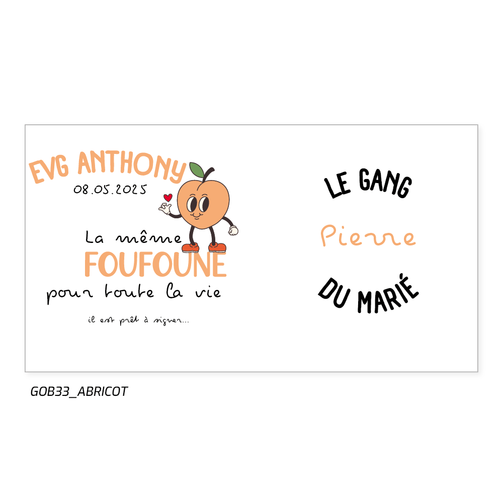 Gobelet EVG personnalisé avec la date de l'événement et un slogan qui souligne l'humour, et l'aspect réutilisable.