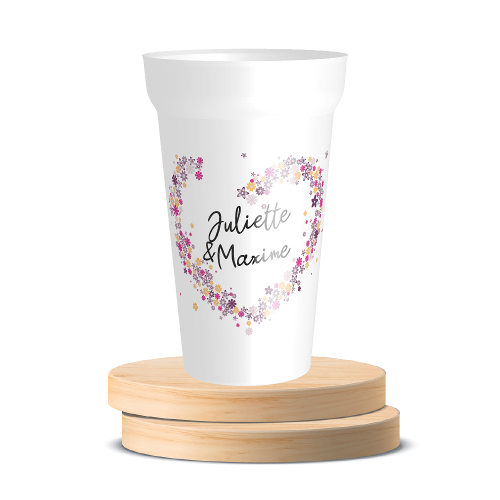 Gobelet de mariage réutilisable en plastique PP sans BPA, personnalisé avec les noms